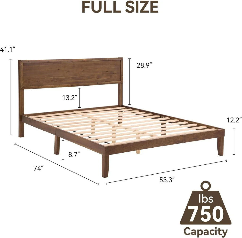 BISHE Wood King Size Bed Frame,Wooden King Platform Bed Frame with Headboard,Sturdy Rubber Modern Home Style Bed Frame for Bedroom, King