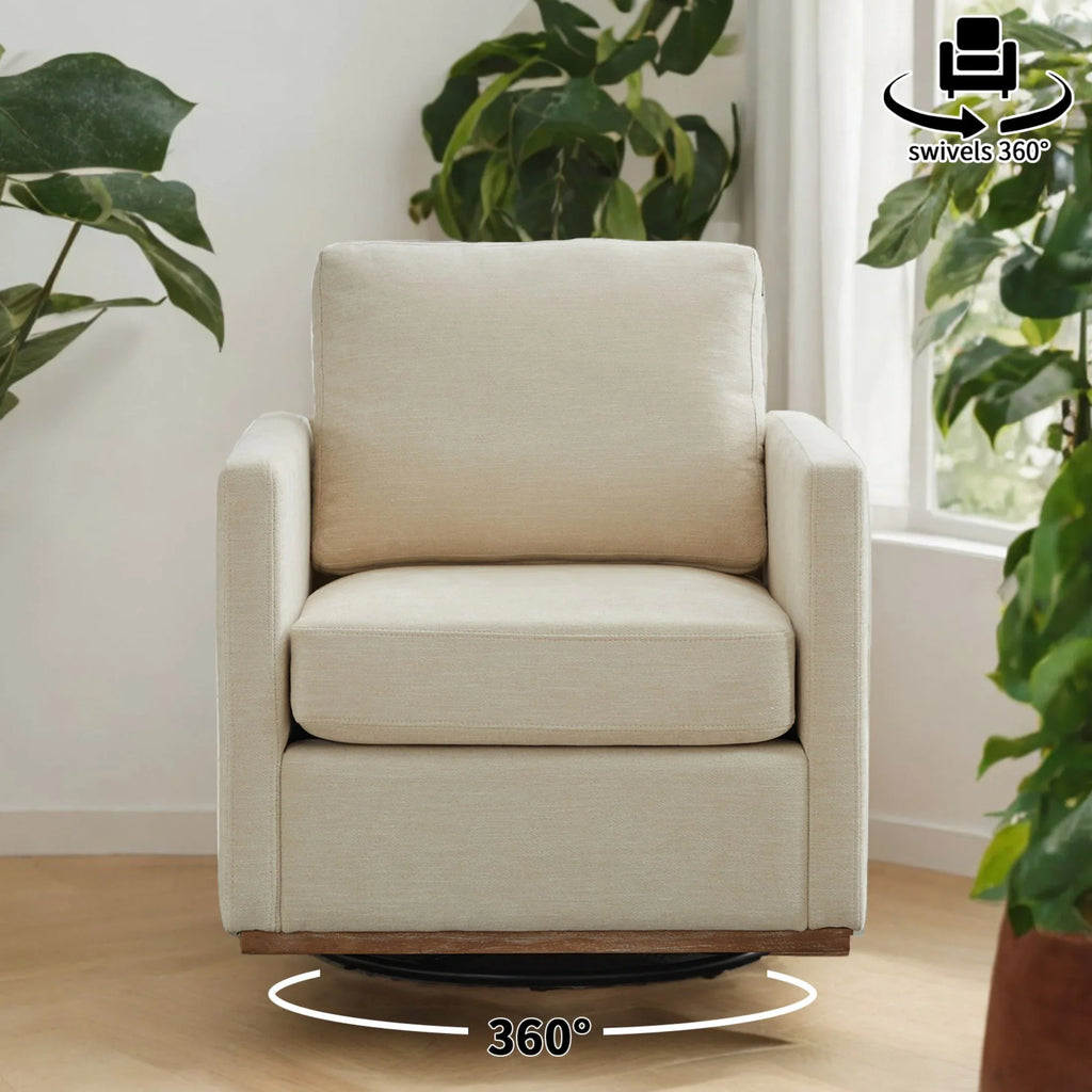 Swivel Accent Chair"360 Degree Square Swivel Chair for Living Room, Mid Century Modern Upholstered Swivel Barrel Chair,Comfy Sofa Armchairs for Bedroom,Nursery,Chenille(Beige)