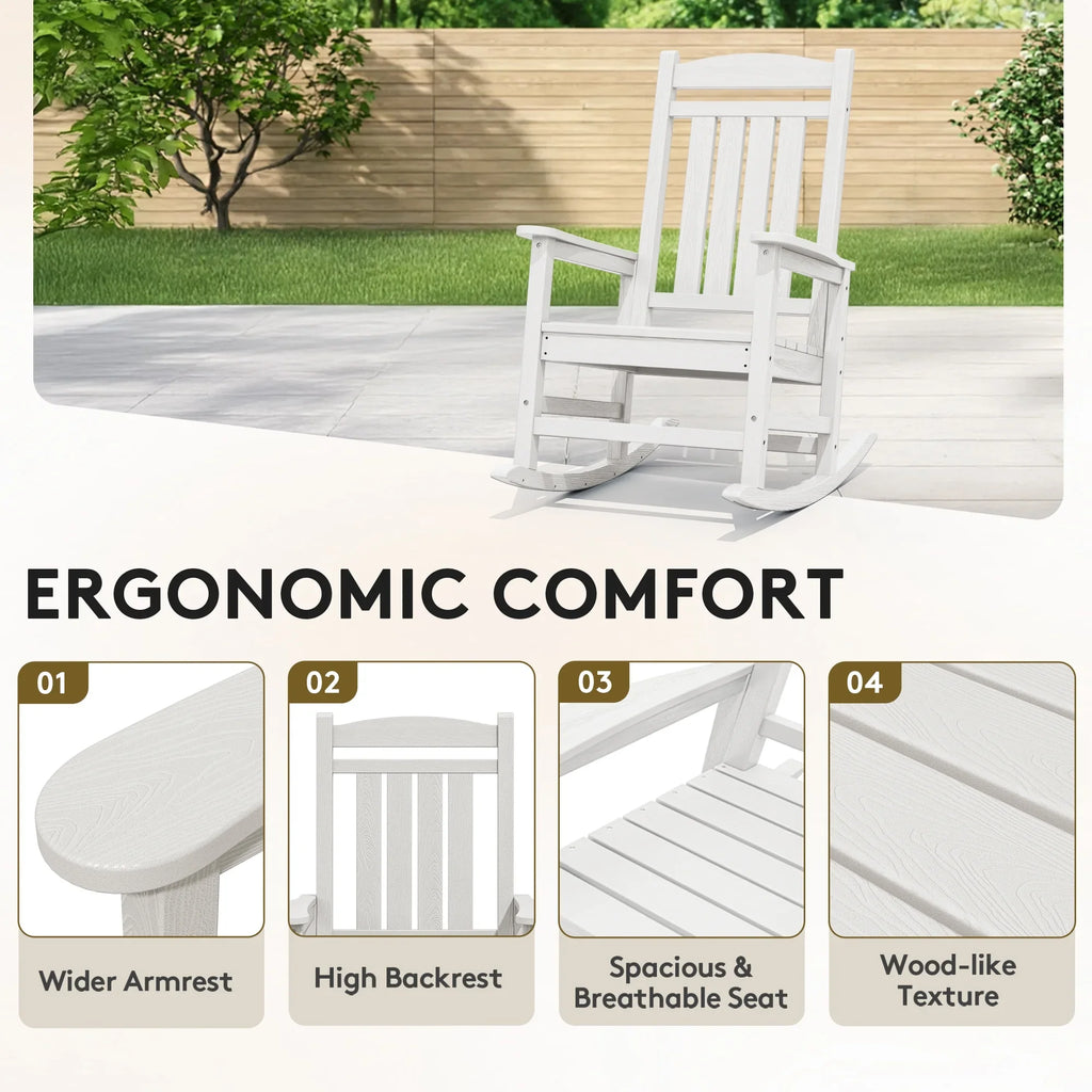 KINGYES HDPE Outdoor Rocking Chairs Set of 2,HDPE Patio Rocker for Porch,Black