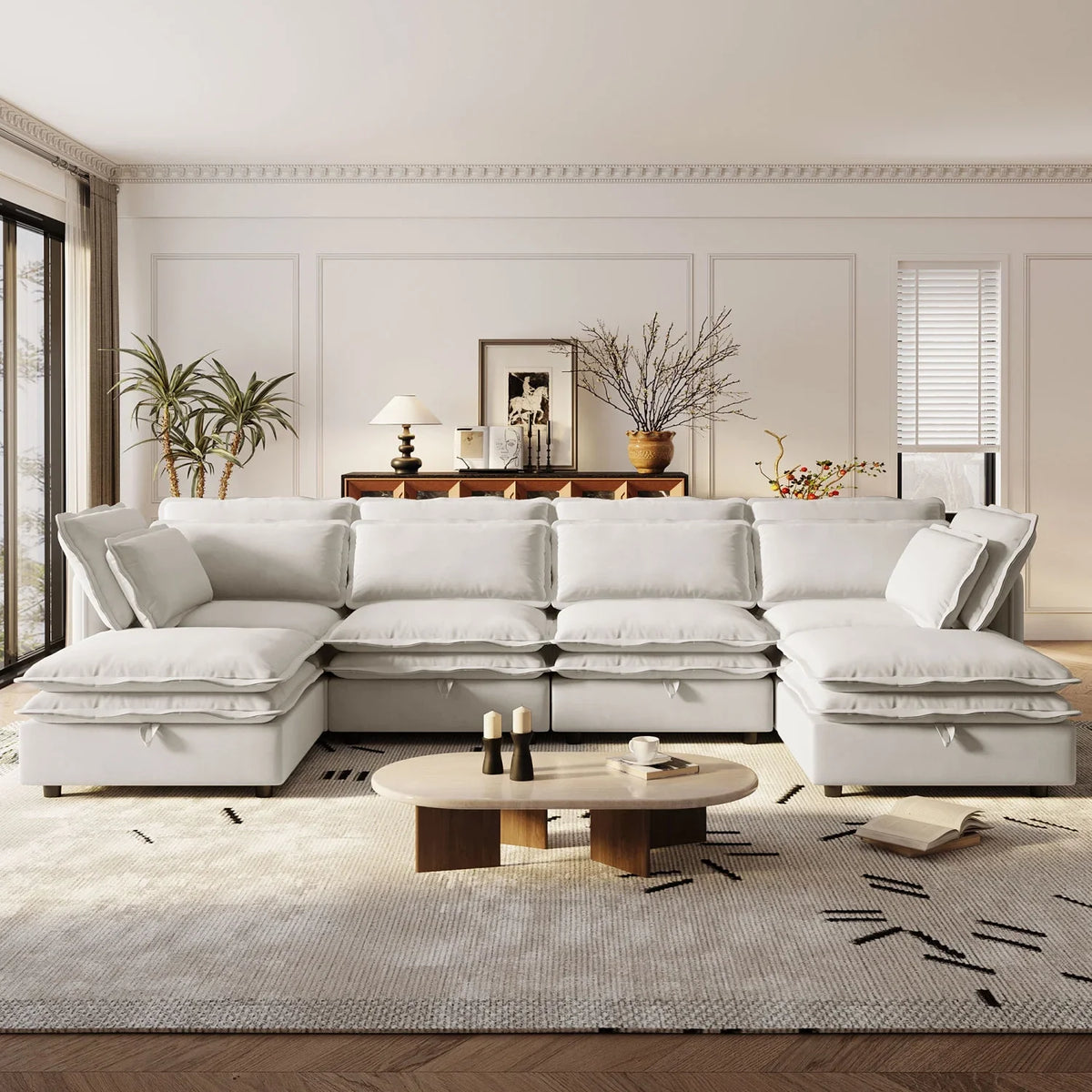 Harper & Bright Designs Modern Modular Corner Sofa Sectional with 2 Storage Ottomans, Free Combination L-Shaped Couch Set with Double-Layer Cushion for Living Room, Dark Blue