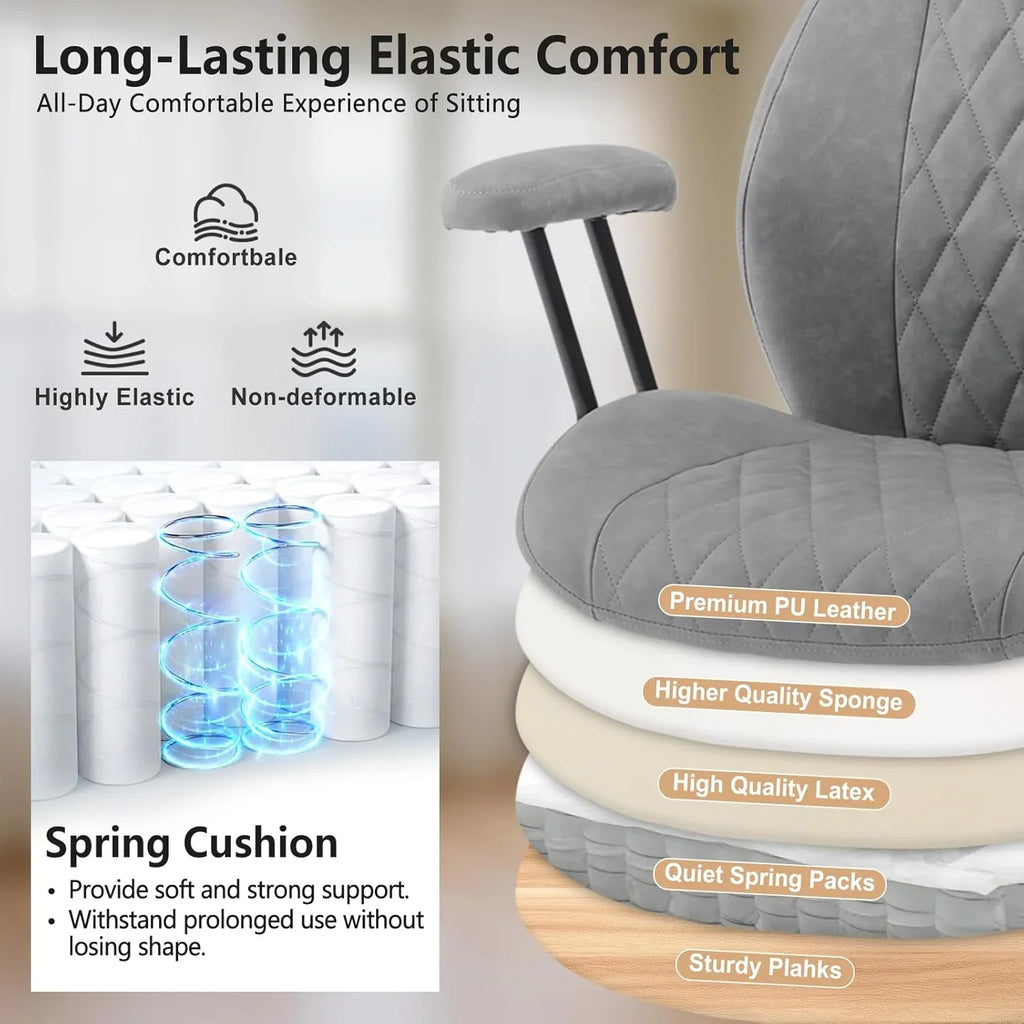 QW Home Office Desk Chair Office Rubber Casters Ergonomic Computer Chair with Lumbar Support Adjustable Height Rolling Swivel Executive Task Armrests Chair. Brown Leather