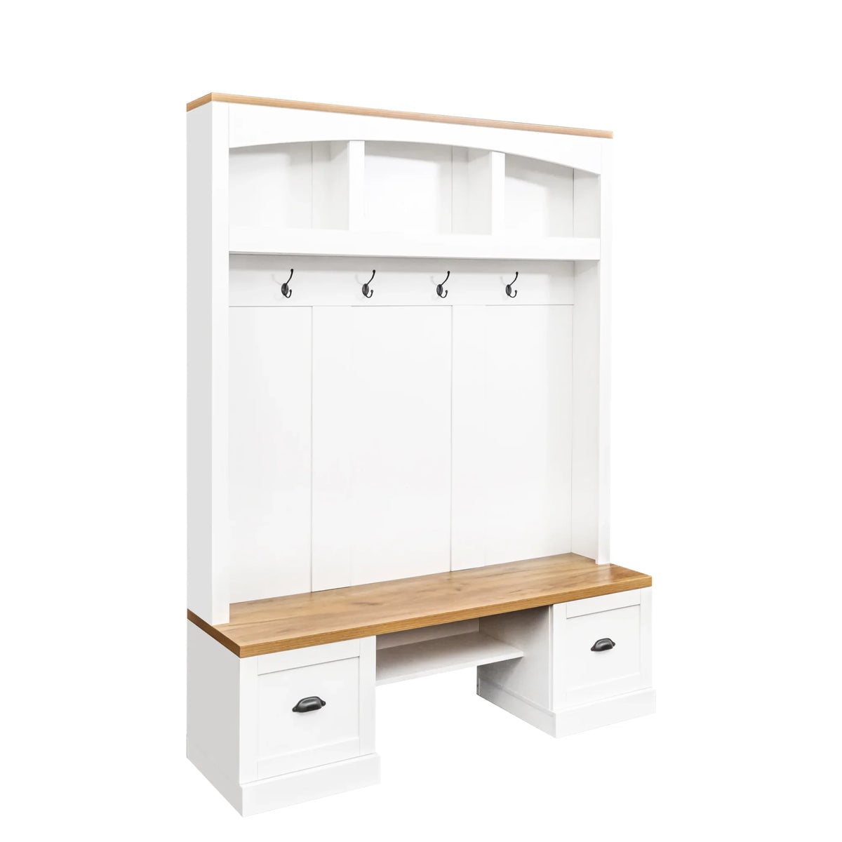 Harper & Bright Designs Farmhouse Hall Tree with Bench and Shoe Storage, Mudroom Bench with Coat Rack and Adjustable Shelves for Hallway, Living Room, White