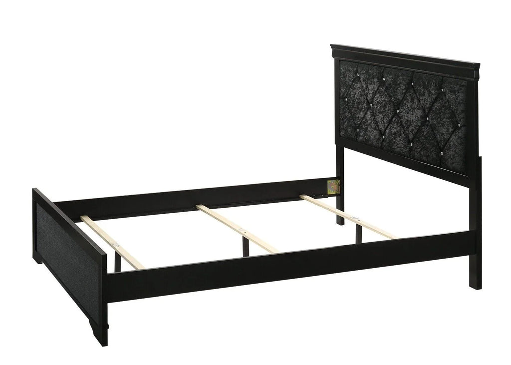 Modern 5pc Full Size Black Finish Upholstered Bed Set Solid Wood Storage Wooden Bedroom Furniture