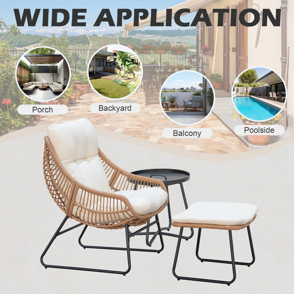 Tappio Wicker Papasan Egg Chair with Ottoman, Outdoor Patio Basket Lounge Chair Indoor Oversized Egg Lounger with Thick Cushion for Living Room Bedroom Balcony Porch, Black