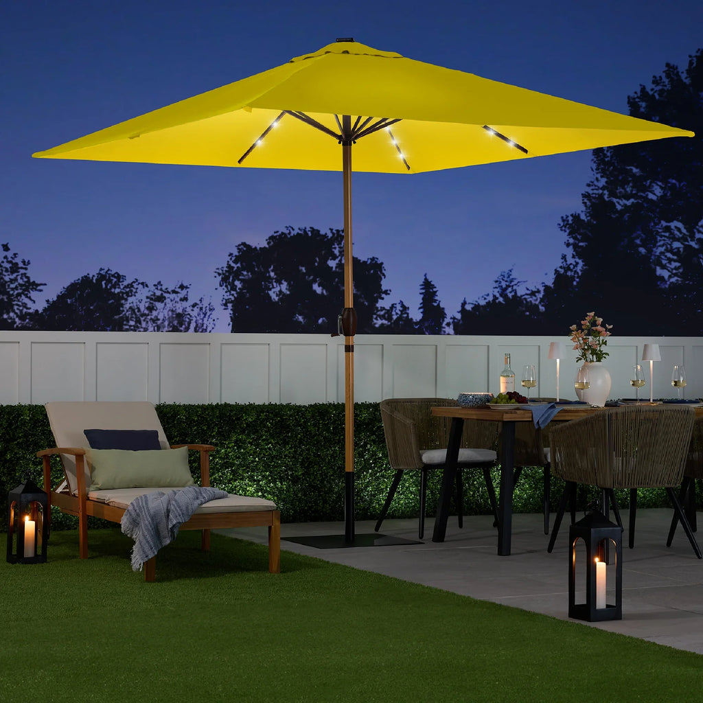 Best Choice Products 9ft Deep Square Solar LED Lighted Patio Umbrella w/ Woodgrain Pattern, UV-Resistant - Black