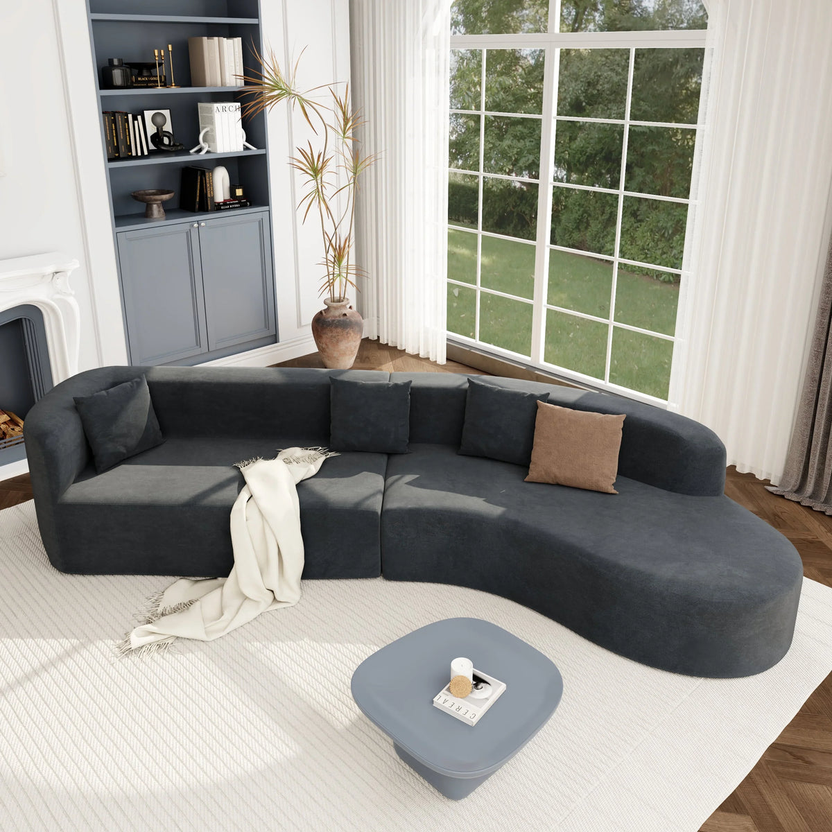 Harper & Bright Designs Modern Curved Floor Sofa Set, Modular Sectional Sponge Couch for Living Room, 2 PC Free Combination No Assembly Foam-Filled Sofa, Beige
