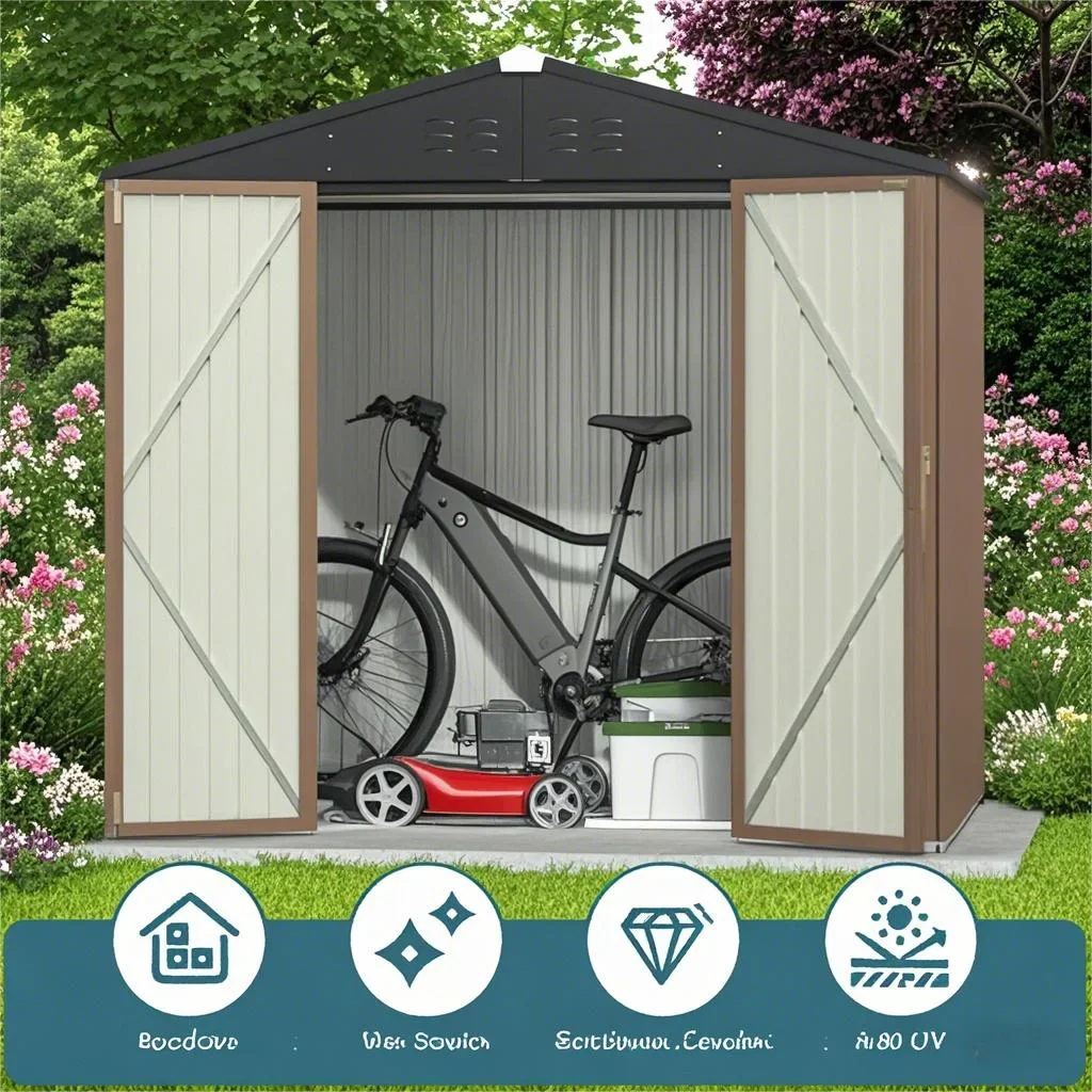 8x6 ft Outdoor Storage Shed on Sale, Sheds & Outdoor Storage with Lockable Doors, Metal Garden Shed by Durable Galvanized Steel for Patio, Lawn - Dark Gray