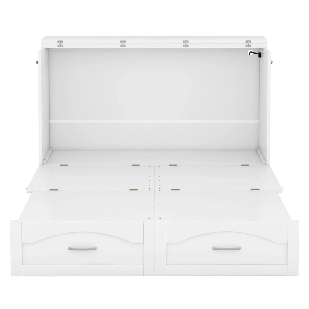 Harper & Bright Designs Full Size Murphy Bed with Shelves, Foldable Wall Bedframe w/Flexible Slats Support, Space-Saving Design, Can Be Folded Into Cabinet, White