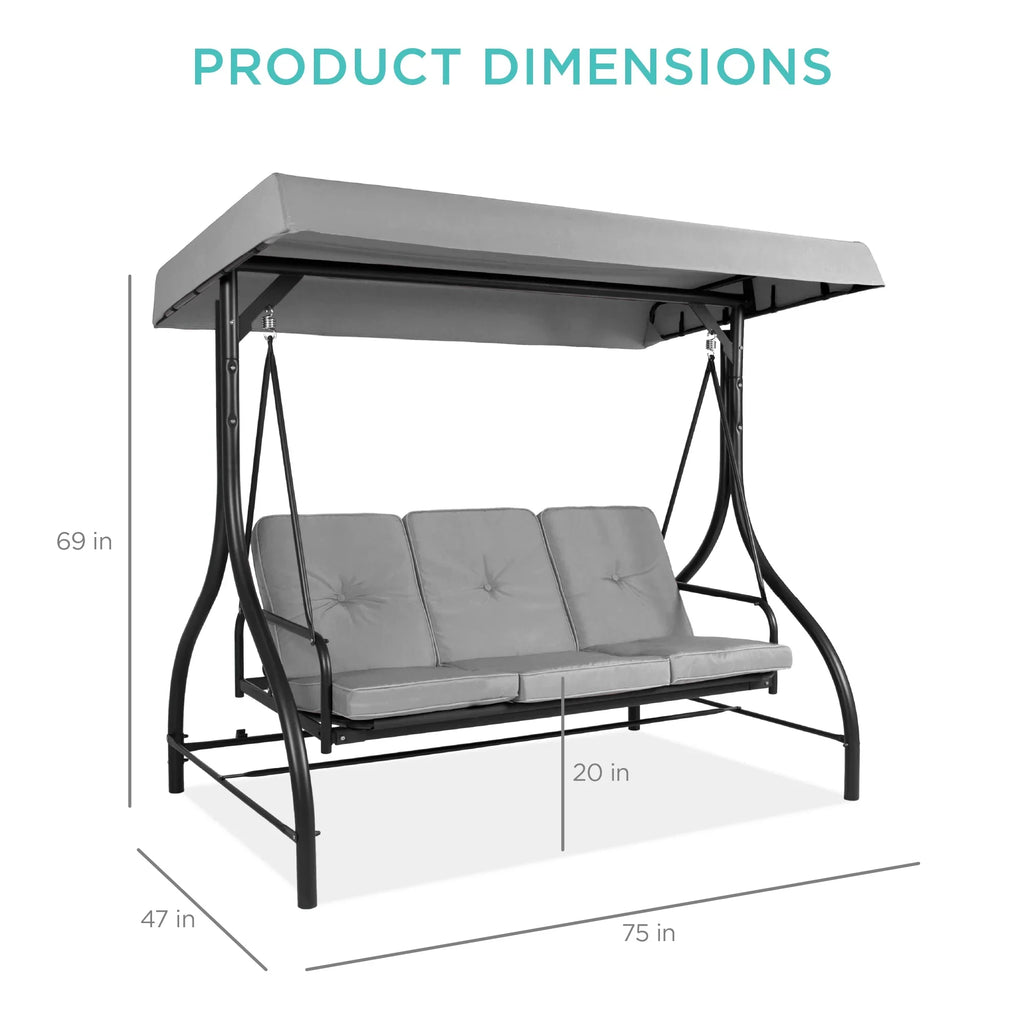 Best Choice Products 3-Seat Outdoor Converting Canopy Swing Glider Patio Hammock w/ Removable Cushions - Burgundy
