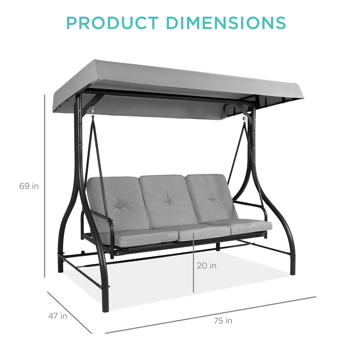 Best Choice Products 3-Seat Outdoor Converting Canopy Swing Glider Patio Hammock w/ Removable Cushions - Burgundy
