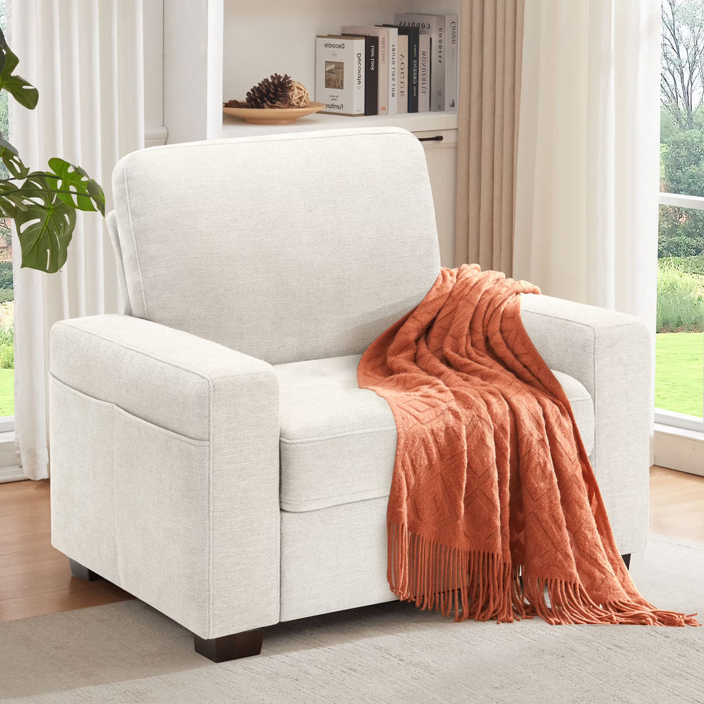 BedLuxury 38.5'' Wide Modern Accent Chair & Single Sofa Lounge for Living Room, Chenille Oversized Armchair, Grey
