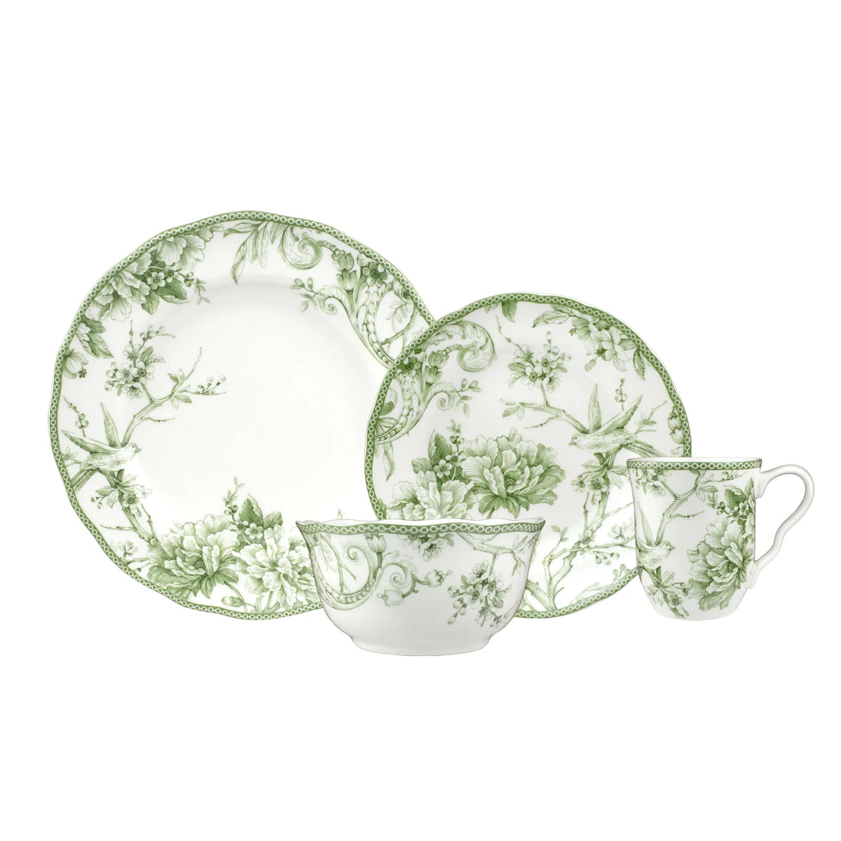 222 Fifth Adelaide Round 16-Piece Porcelain Dinnerware Set, Black Toile