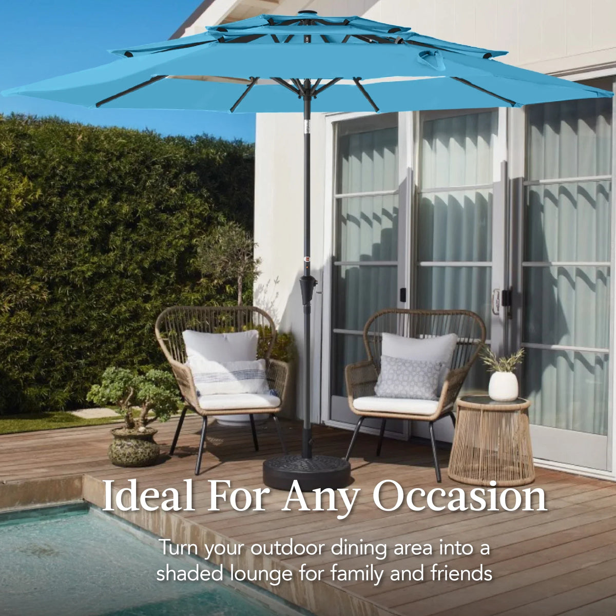 Best Choice Products 10ft 3-Tier Patio Umbrella, Market Sun Shade w/ Tilt Adjustment, Easy Crank - Red