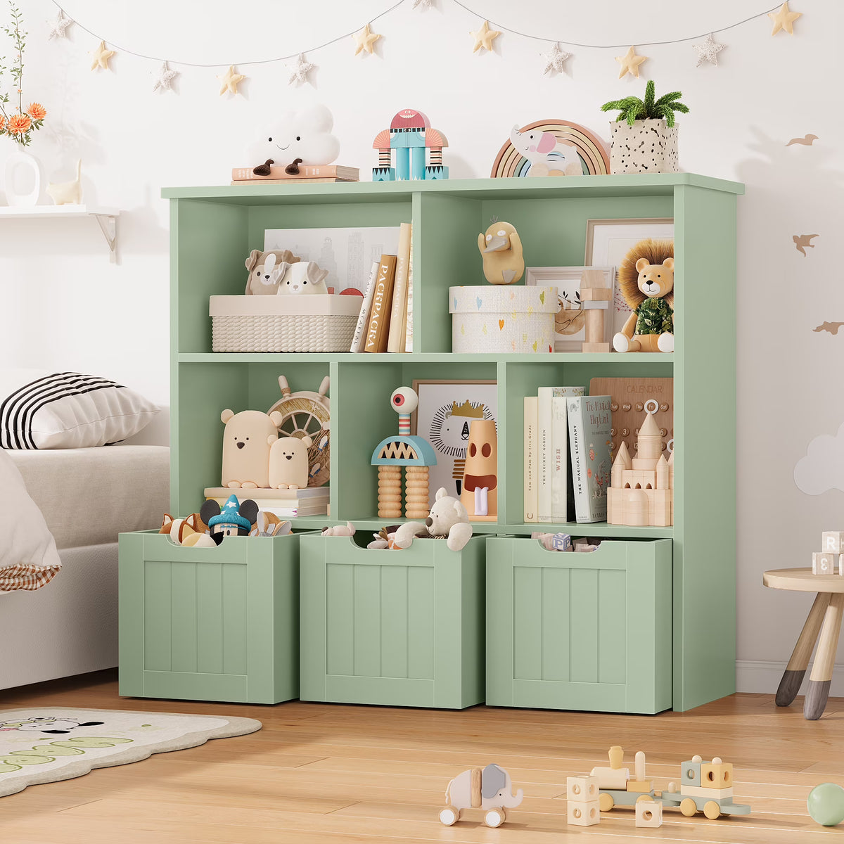 Homfa Toy Storage Organizer with 3 Movable Drawers, 5 Cube Kids Bookcase for Playroom, Storage Cabinet for Living Room, White Finish