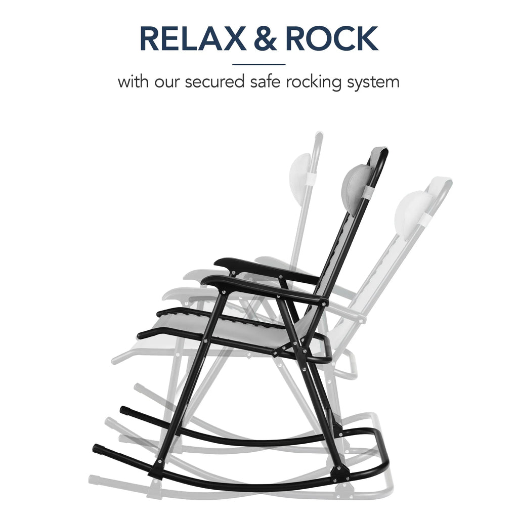 Best Choice Products Folding Outdoor Zero Gravity Rocking Lounge Chair w/ Headrest Pillow - Black