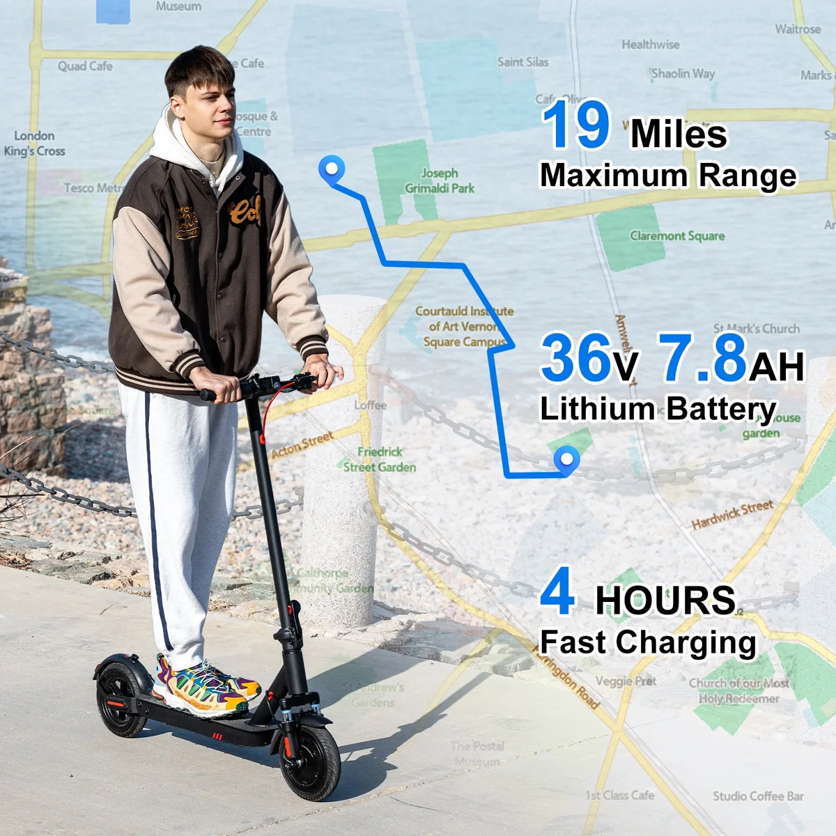 HOVERMAX Electric Scooter 350W Motor Up to 18.6 MPH & 19 Miles, 8.5'' Solid Tires Adults Electric Scooter with APP Control, Foldable and Commute