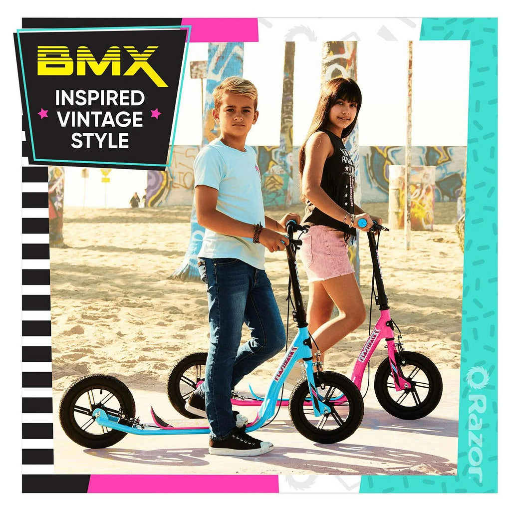 Razor Flashback Kick Scooter – Blue. BMX Style. 12″ Mag Wheels Air-filled Tires. for Kids and Teens