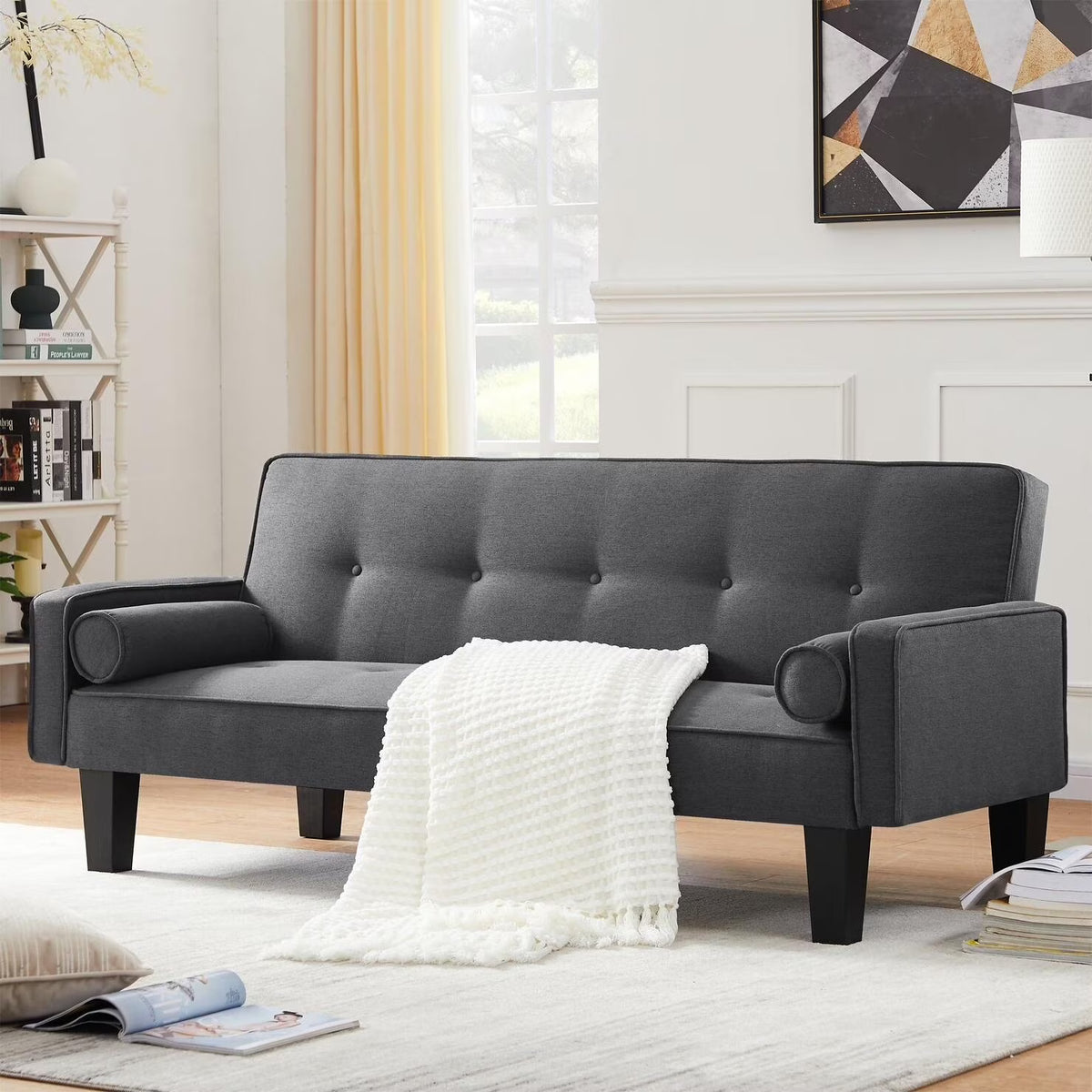 72" Convertible Loveseat Sofa Bed Sleeper Daybed,Modern Upholstered Folding Recliner,Small Futon Sofa for Living Room Apartment Office,Gray 02