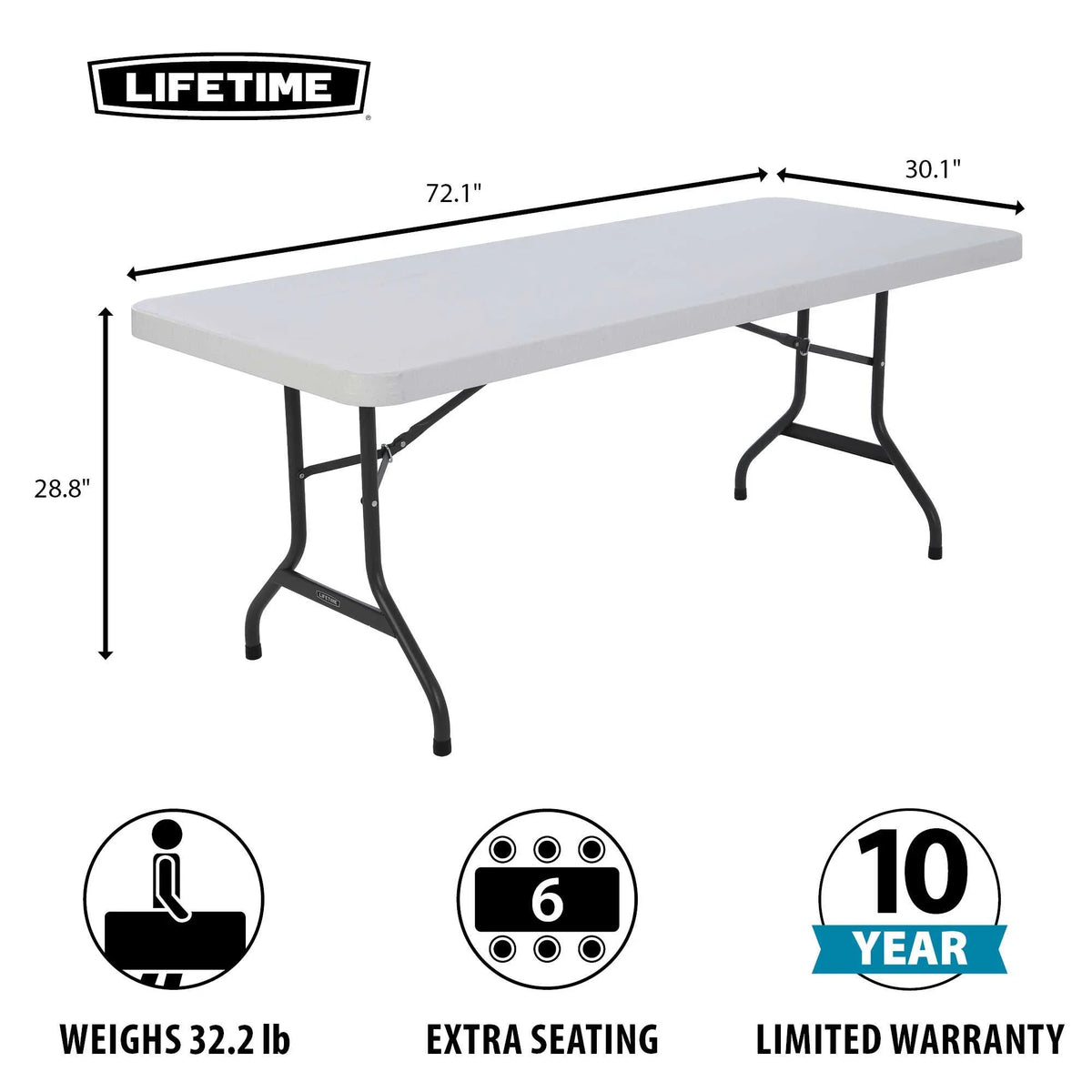 Lifetime 6' Commercial Grade High-Quality Folding Table, White