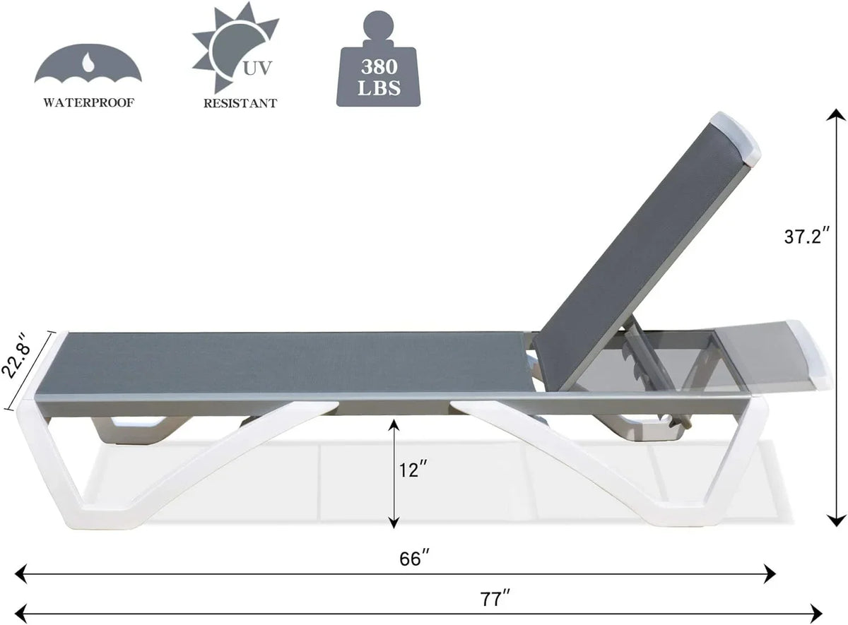 Domi Outdoor Living Chaise Lounge Chair Aluminum Adjustable Pool Lounge Chair"With All-Weather Textilene for Deck, Lawn, Backyard "1 Grey Chair"