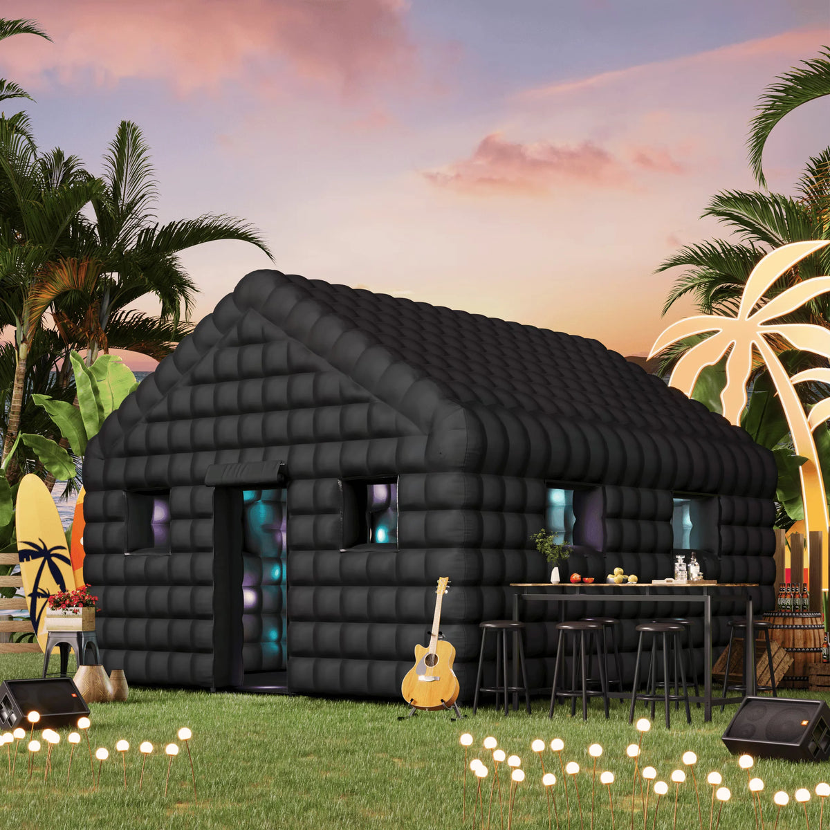 EROMMY Inflatable Nightclub 20x16.5x12 Ft, Inflatable Party Tent with 950w Blower, Inflatable Club Tent for Birthday Party Wedding Backyard Rental Business, Black
