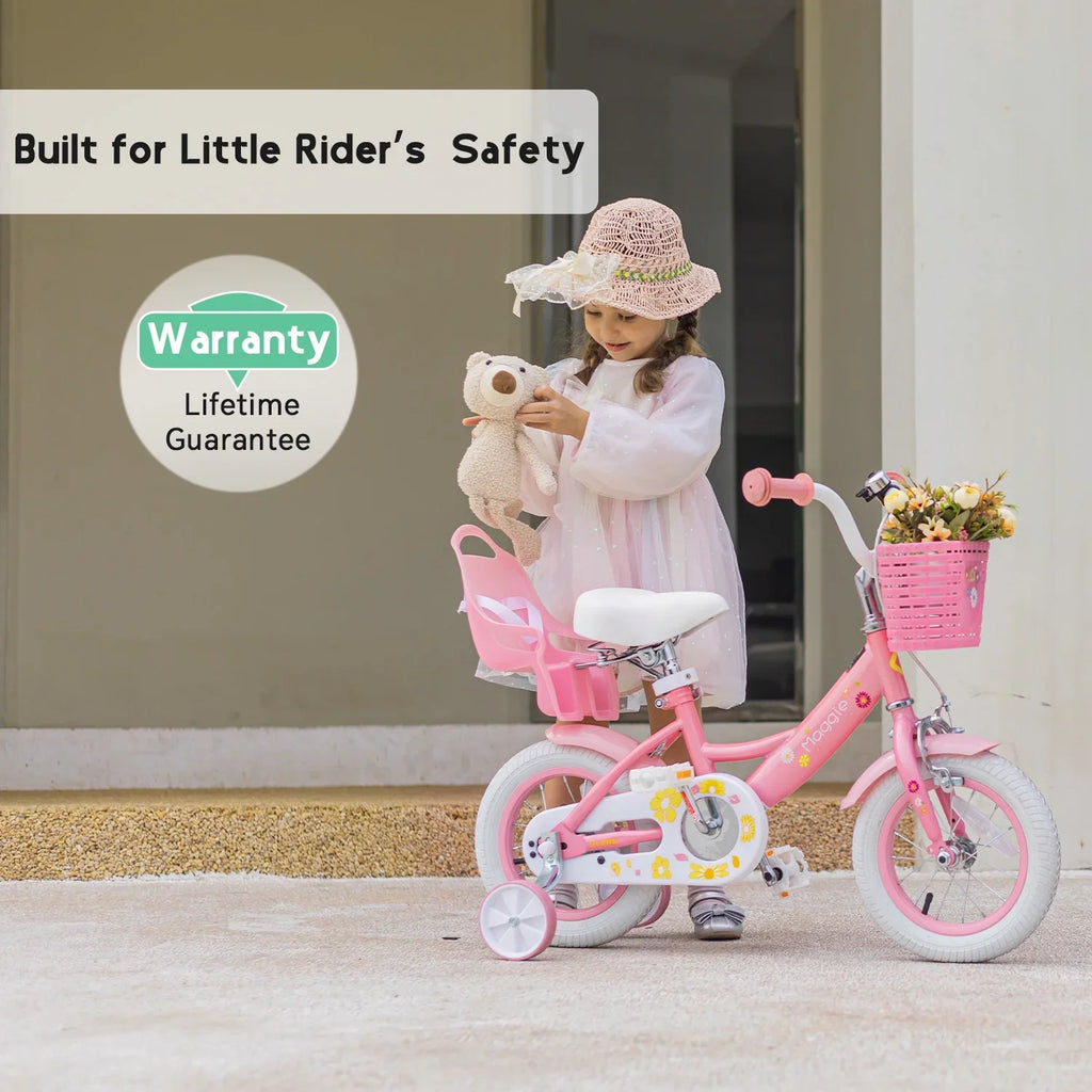 Glerc Maggie 12 inch Kids Girls Bike for Ages 2-4 Years Child, Peach