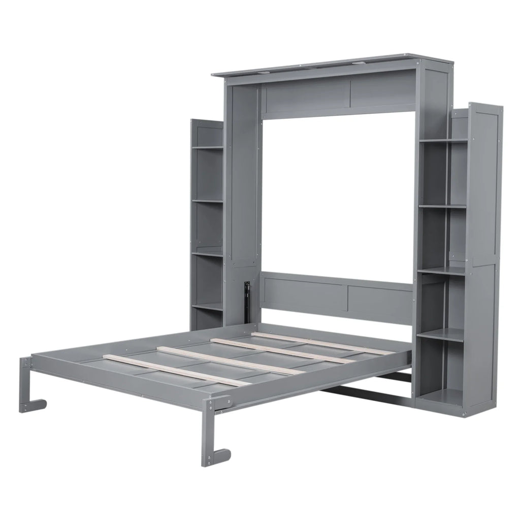 Harper & Bright Designs Full Size Murphy Bed with Shelves, Foldable Wall Bedframe w/Flexible Slats Support, Space-Saving Design, Can Be Folded Into Cabinet, White