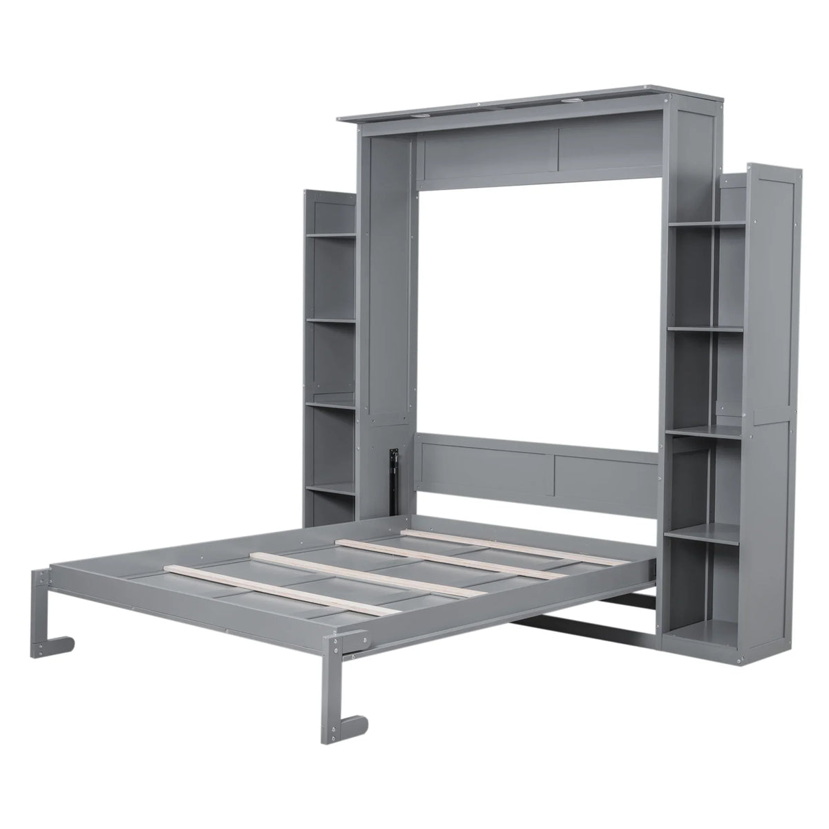 Harper & Bright Designs Full Size Murphy Bed with Shelves, Foldable Wall Bedframe w/Flexible Slats Support, Space-Saving Design, Can Be Folded Into Cabinet, White