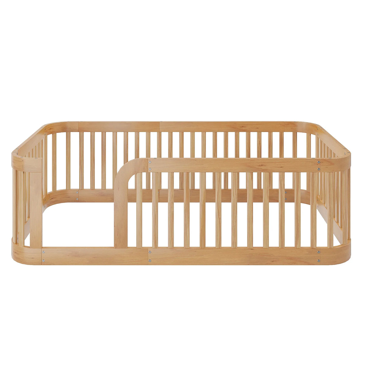 Euroco Twin Size Floor Bed with Fence for Kids Teens and Toddlers, White