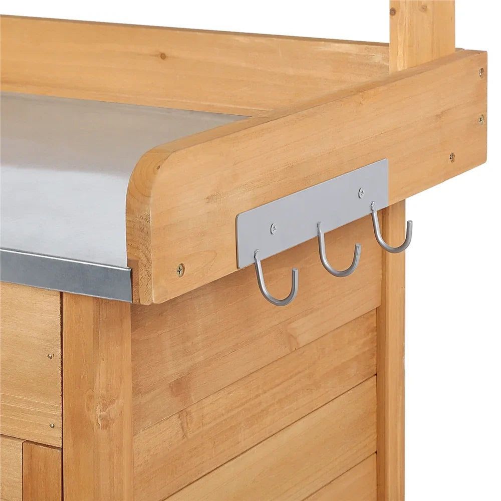 Renwick Outdoor Garden Potting Bench W/Cabinet Drawer Open Shelf, Gray