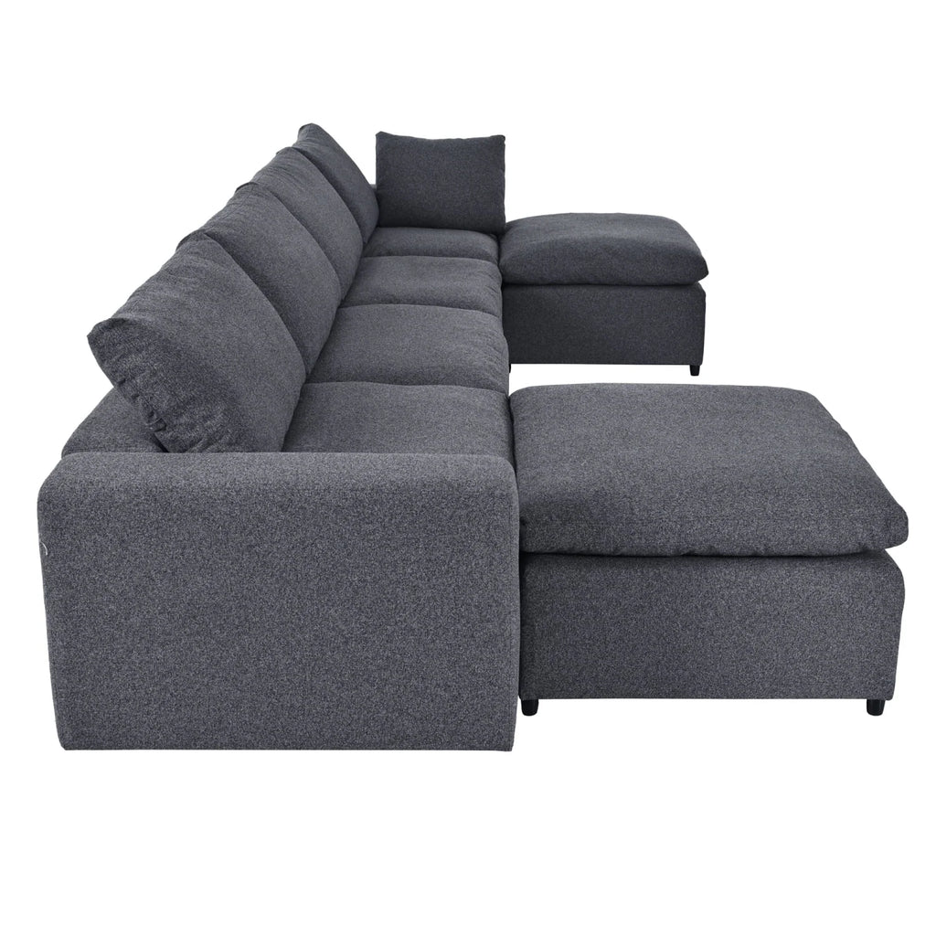 Harper & Bright Designs Convertible Modular Sectional Sofa with 2 Removable Ottomans & Pillows, Large U Shape Cloud Couch with Reversible Chaise for Living Room, Grey
