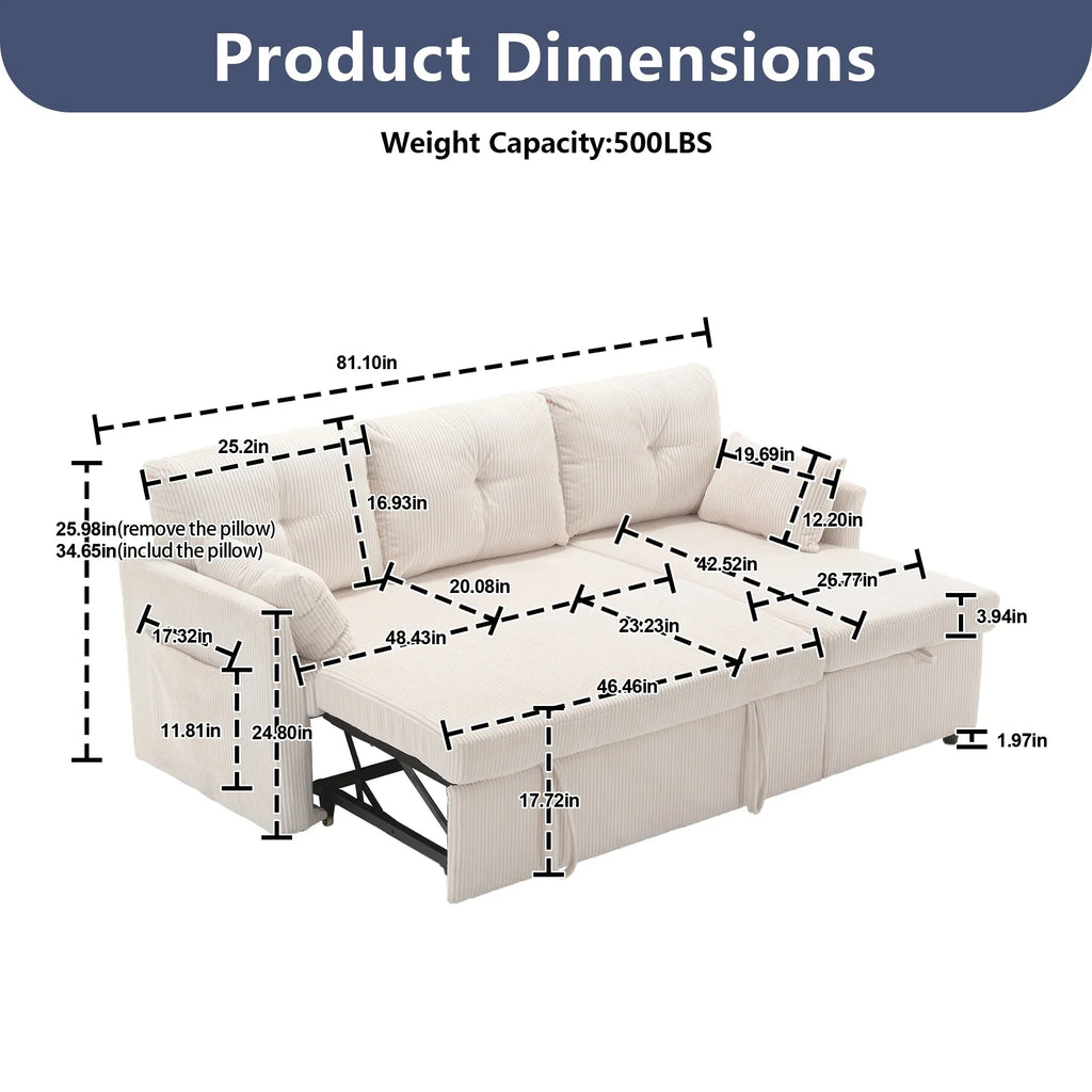Villeston L-Shaped 3-Seat Sofa with Pull-Out Bed, with Storage Chaise Couch for Living Room, Chenille Fabric,Olive