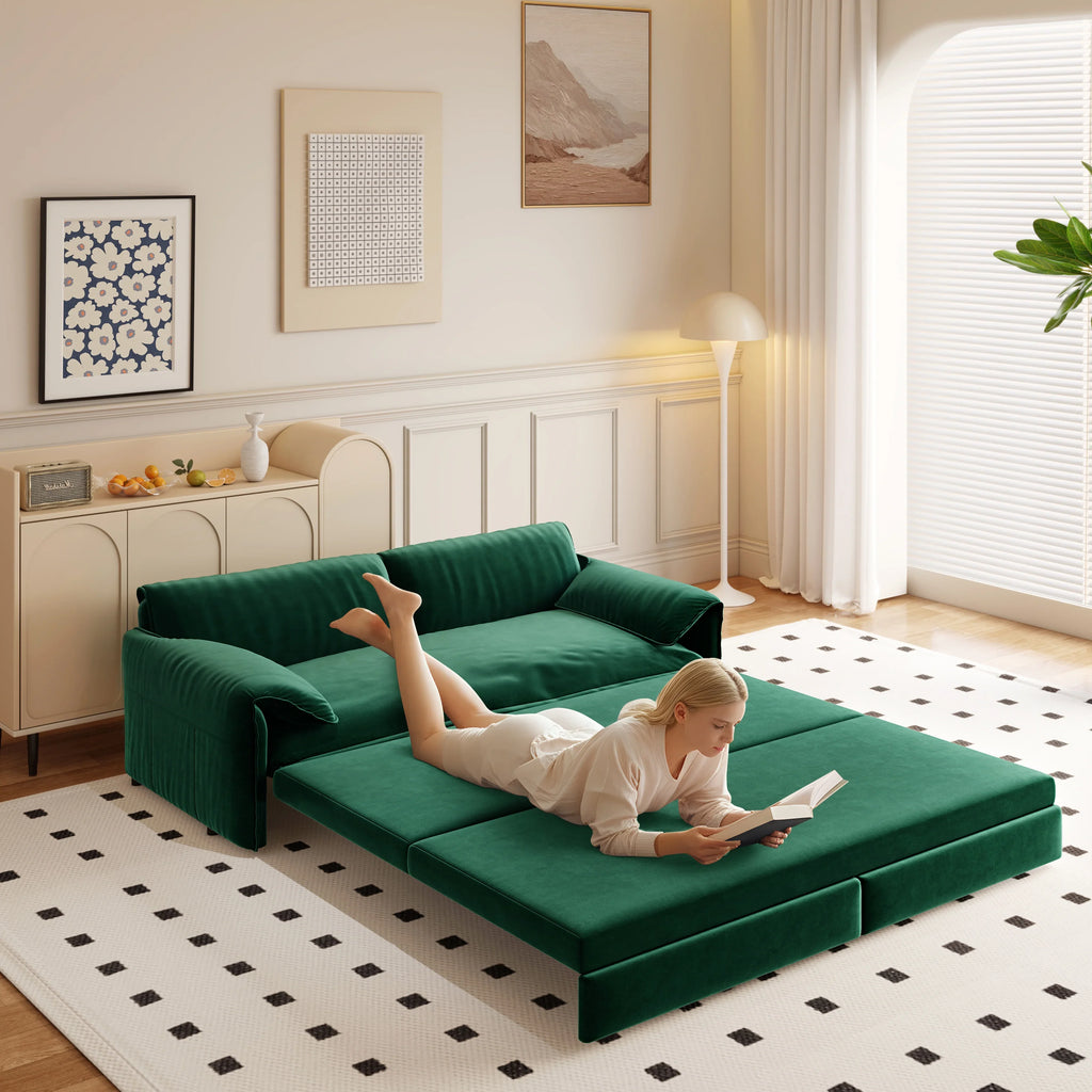66" Queen Pull Out Sofa Bed, 3-in-1 Convertible Sleeper Sofa with Side Storage,Multi-Functional Velvet Loveseat Bed for Living Room,Bedroom