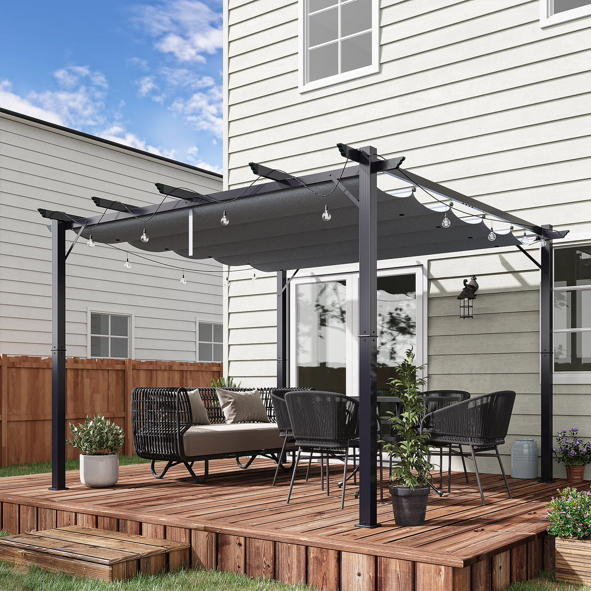 Outsunny 10' x 10' Pergola with Retractable Shade Canopy, Aluminum, Gray