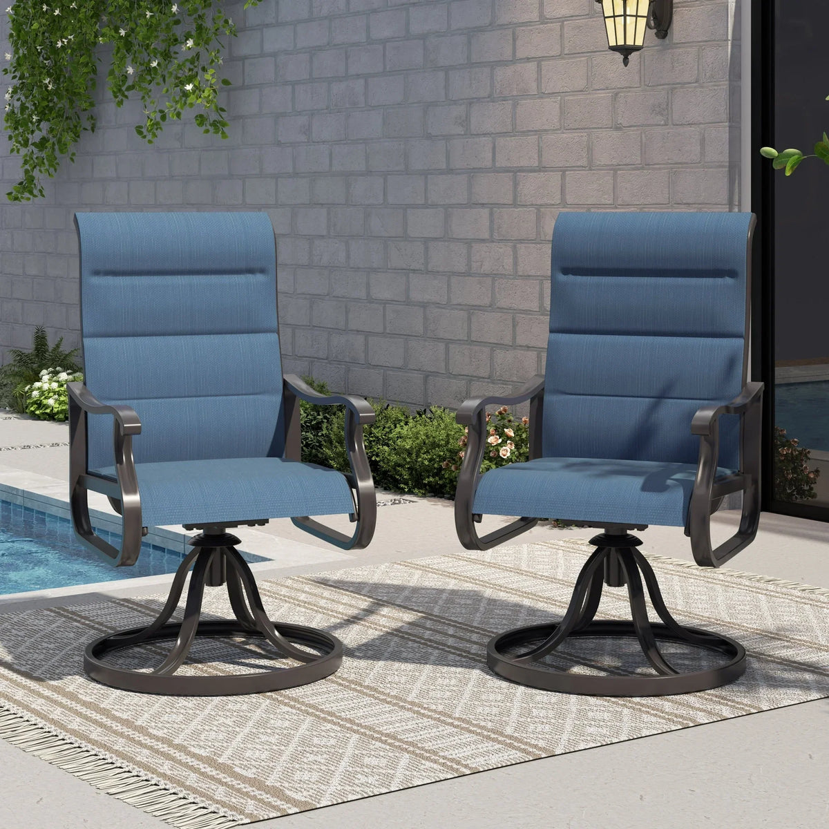 Techmilly Patio Swivel Chairs Set of 2, Outdoor Dining Chairs High Back Padded All Weather Breathable Textilene Outdoor Swivel Chairs with Metal Rocking Frame for Lawn Garden Backyard Deck, Dark Grey