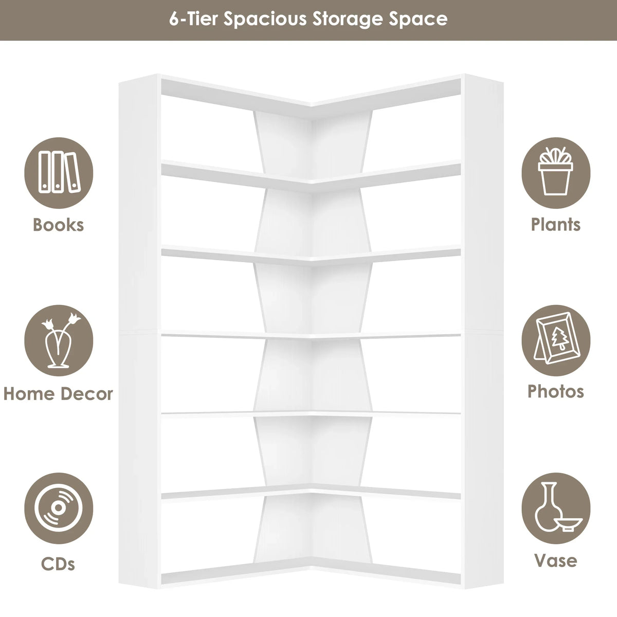 Homfa 6-Tier Corner Bookcase, L-Shaped Bookshelf with Baffle, Storage Display Rack for Office Living Room, Gray