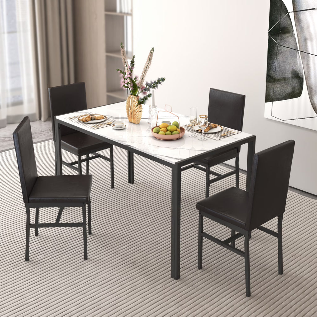 Seizeen Solid Wood Kitchen Table and Chairs, Dining Room Table Set for 4 with Gray Upholstered Chairs, Wood Grain Table Heavy-Duty Frame, Rustic Minimalist Style Breakfast Nook Set