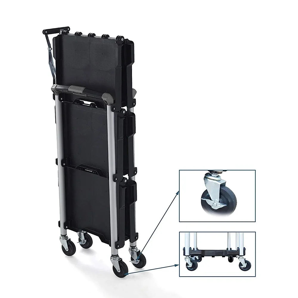 Olympia Tools Pack N Roll 3 Tier Collapsible Rolling Service Cart, Black
