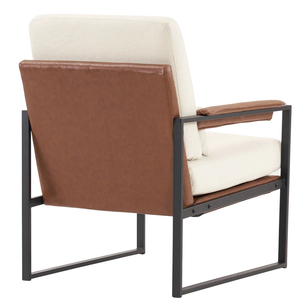 Ktaxon Accent Chair Lounge Armchair Modern Linen Fabric Upholstered Single Sofa with Black Coated Metal Frame Creamy White and Brown
