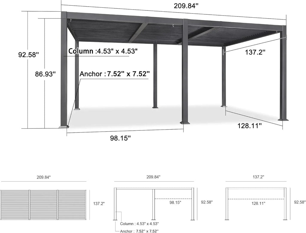 PURPLE LEAF 11'×18' Outdoor Louvered Pergola with Adjustable Hardtop Patio Pergola, Grey