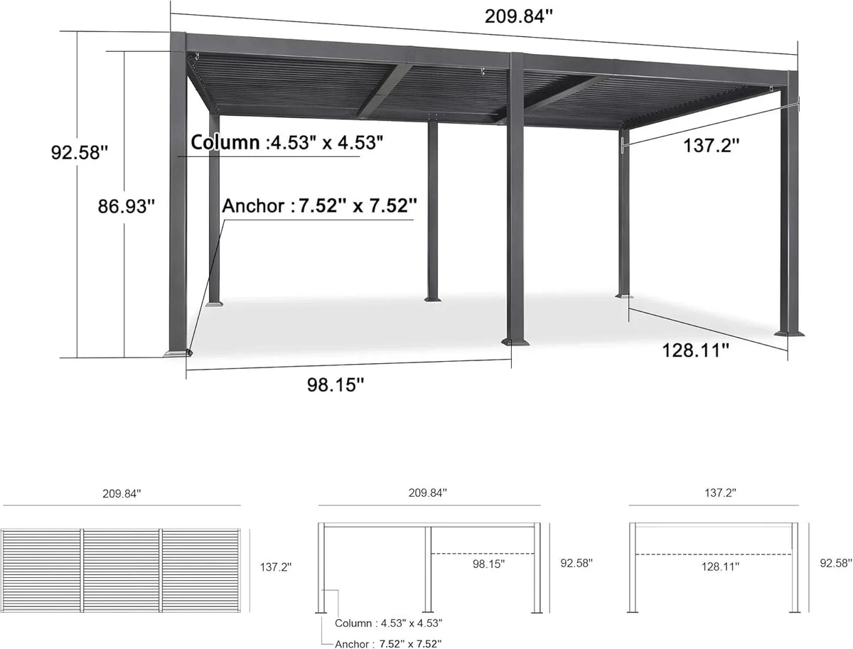 PURPLE LEAF 11'×18' Outdoor Louvered Pergola with Adjustable Hardtop Patio Pergola, Grey