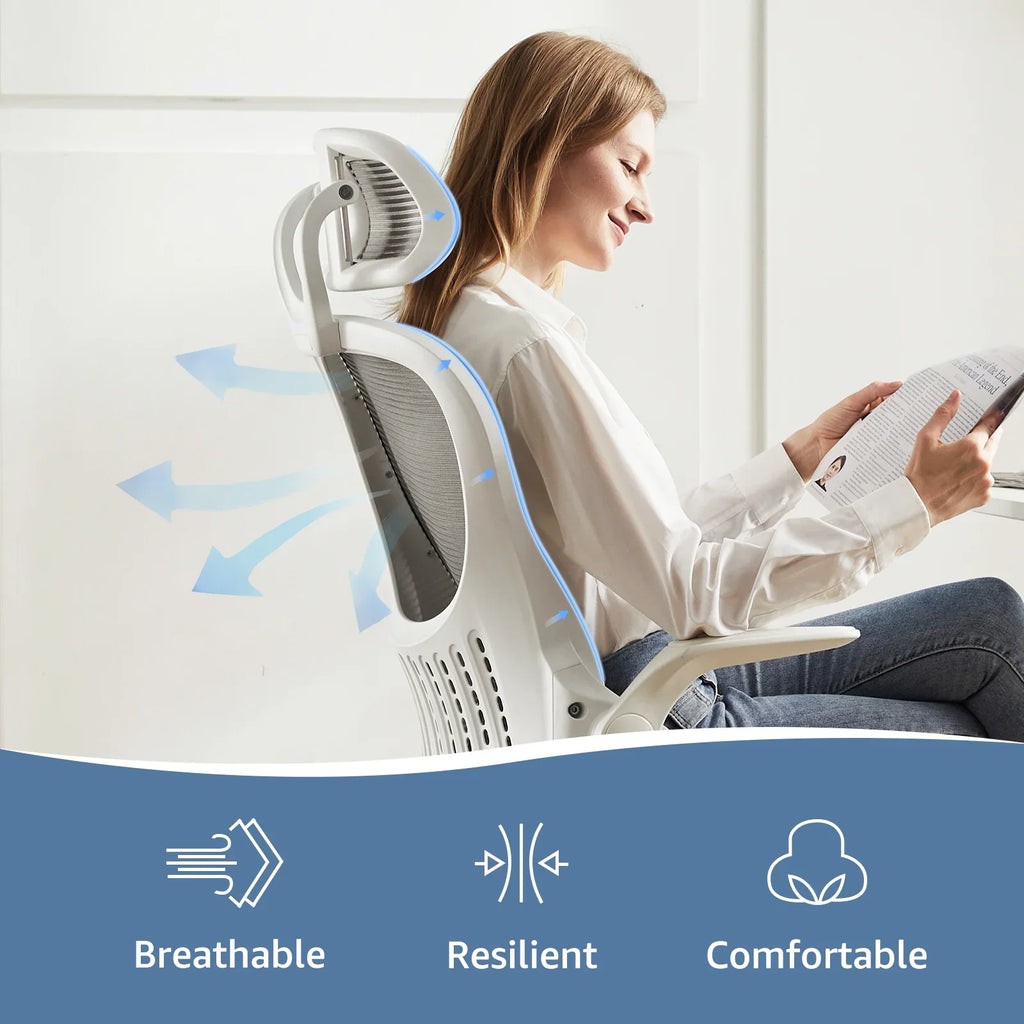 Dovelina Ergonomic Office Chair with Headrest, Adjustable Task Chair with Flip-Up Armrests