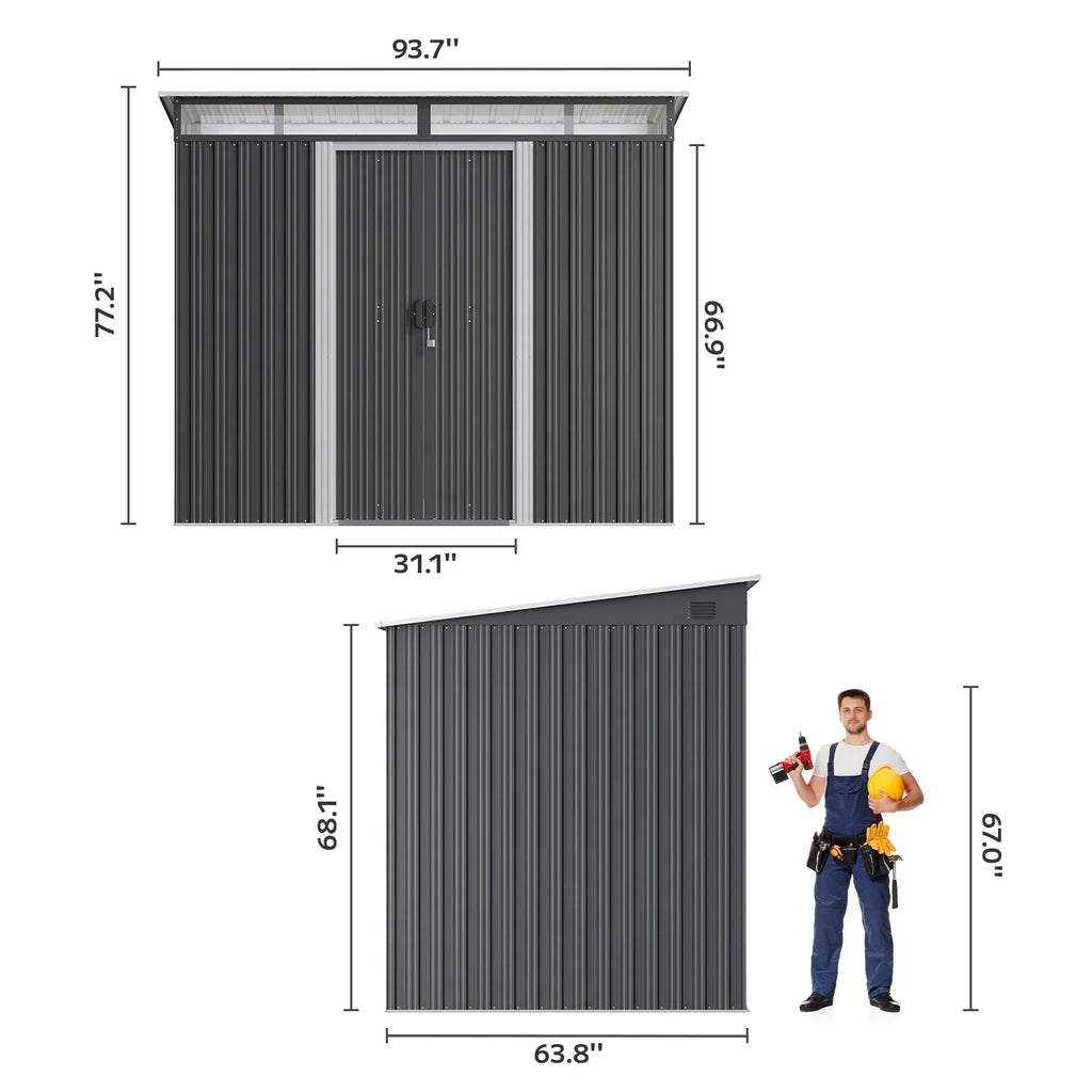 8'x6'ft Metal Shed, Asofer Outdoor Storage Shed with Transparent Panel Window for Garden, Dark Gray