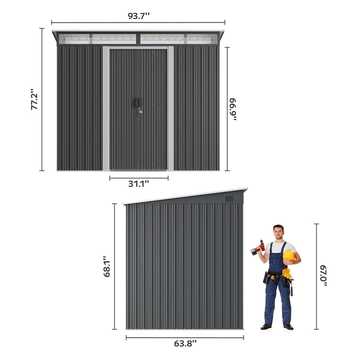 8'x6'ft Metal Shed, Asofer Outdoor Storage Shed with Transparent Panel Window for Garden, Dark Gray