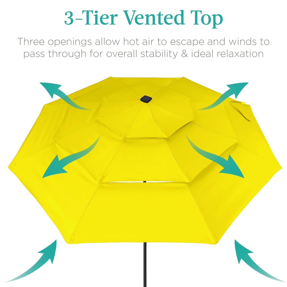 Best Choice Products 10ft 3-Tier Solar Patio Umbrella w/ 24 LED Lights, Tilt Adjustment, Easy Crank - Tan