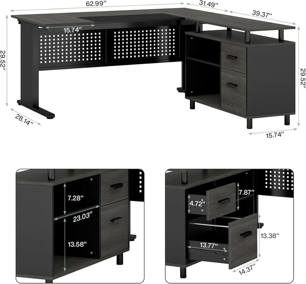 Tribesigns Executive Desk, Large Computer Desk with File Cabinet, Executive Office Desk with Storage Cabinet, Business Furniture Desk Workstation for Home Office