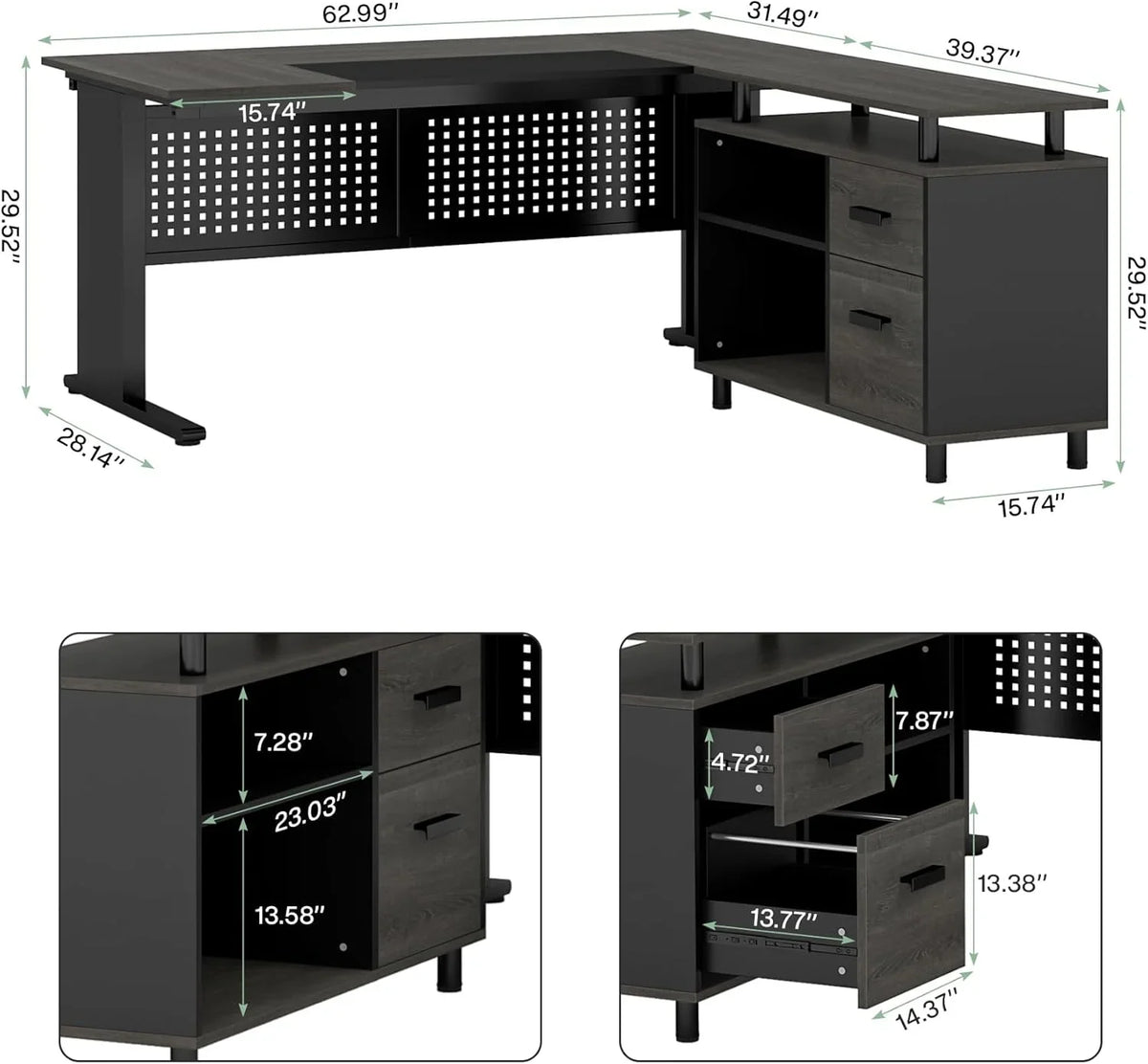 Tribesigns Executive Desk, Large Computer Desk with File Cabinet, Executive Office Desk with Storage Cabinet, Business Furniture Desk Workstation for Home Office