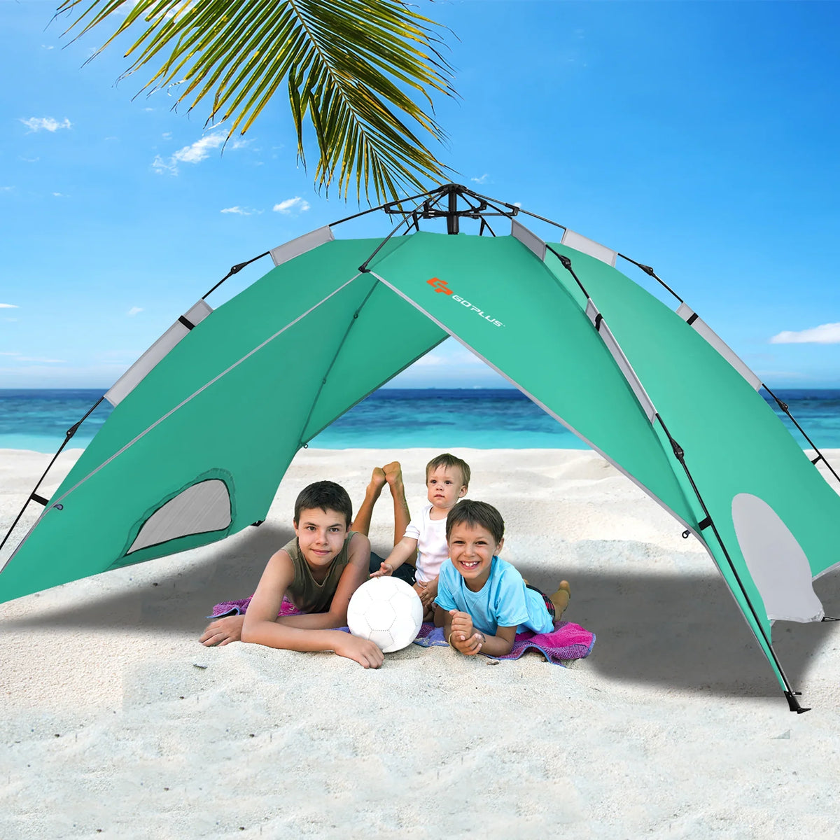 Goplus 4 Person Instant Pop-up Camping Tent 2-in-1 Double-Layer Waterproof Tent Blue