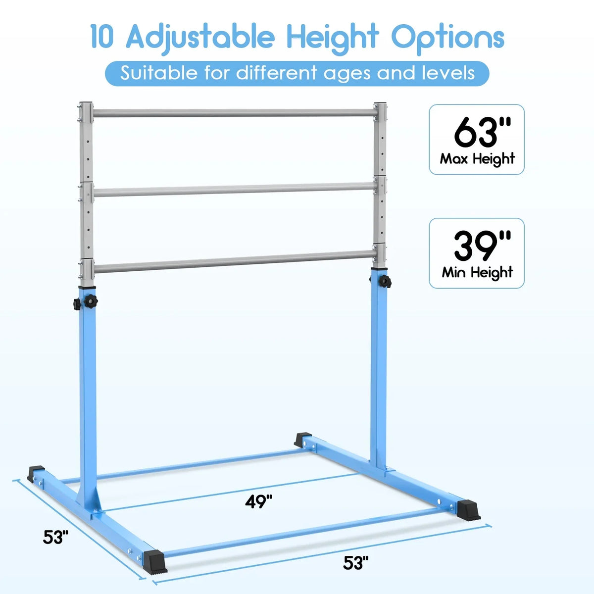 Safly Fun Anti Slip Adjustable Steel Gymnastics Bar, 50 in Width