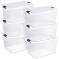 Sterilite 66 Quart Clear Plastic Latching Storage Container Tote, 6 Pack